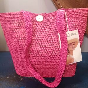 Bright Pink Woven Tote Bag with Shoulder Straps